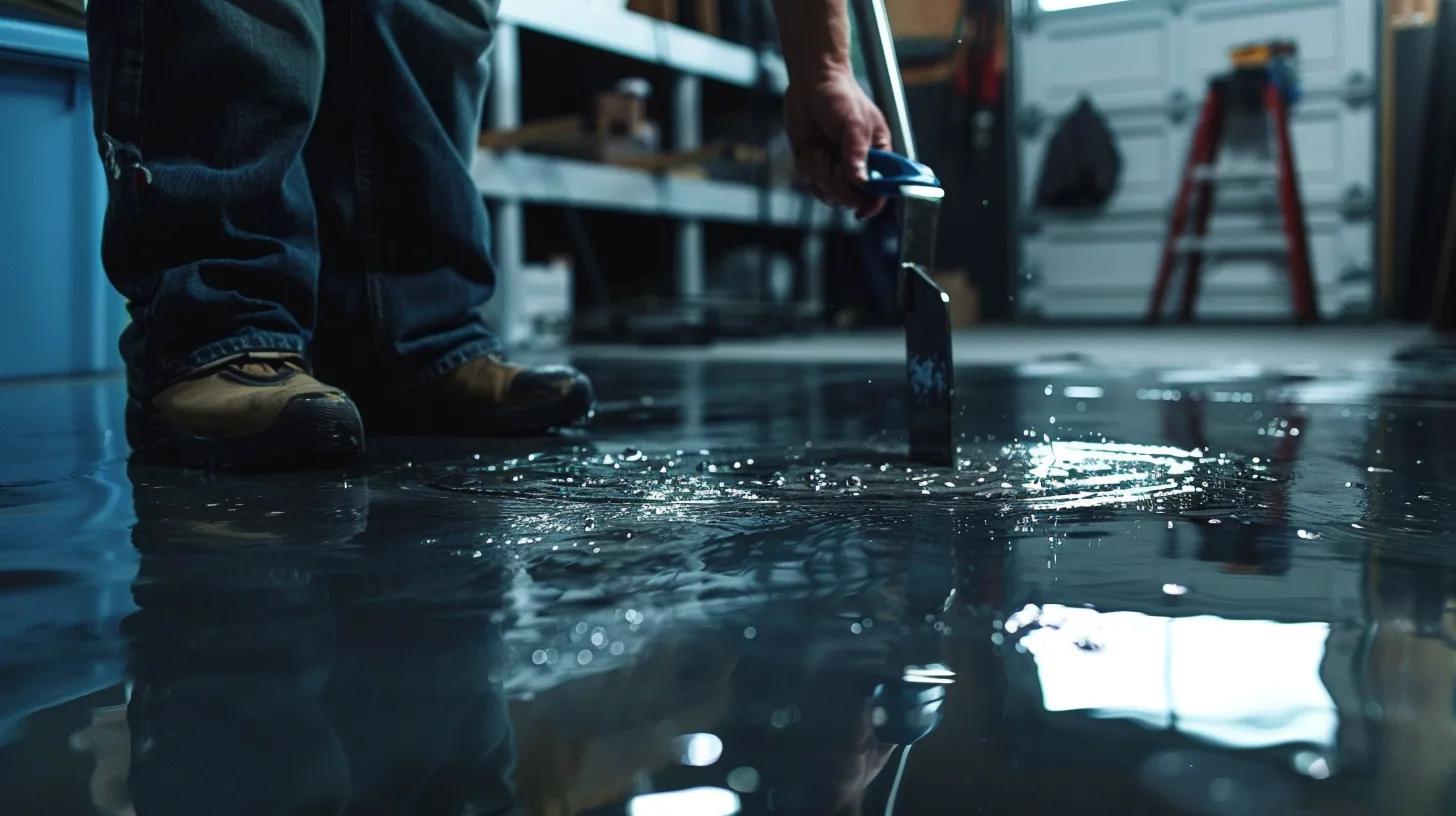 Demonstration of epoxy floor durability with a heavy tool impact, highlighting resistance to damage