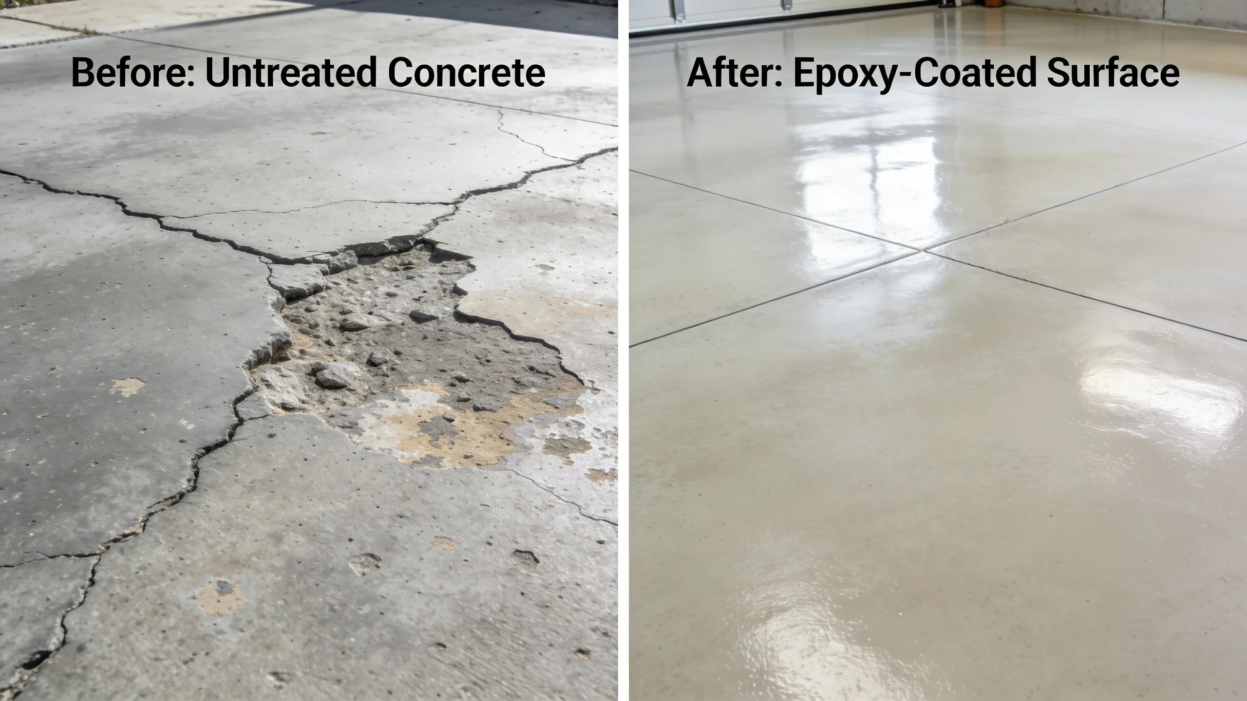 Comparison of concrete surfaces affected by freeze-thaw cycles with and without professional coating